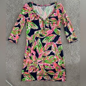 Lilly Pulitzer Pink and Green Leaf Print Dress